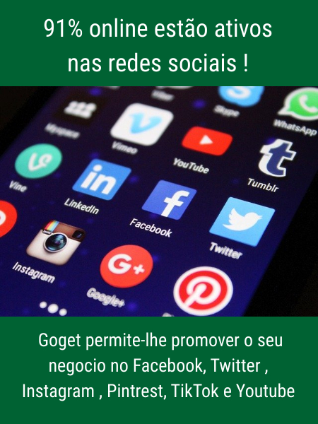  Goget permite-lhe promover o seu negocio no Facebook, Twitter , Instagram , Pintrest e Youtube